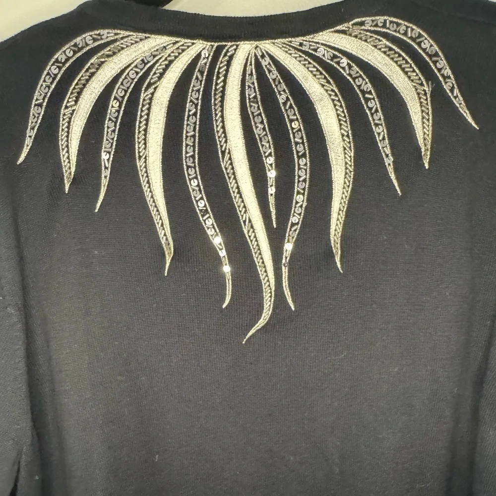 Bob Mackie Wearable Art Black Embellished Cardigan Top – Women’s 1X
